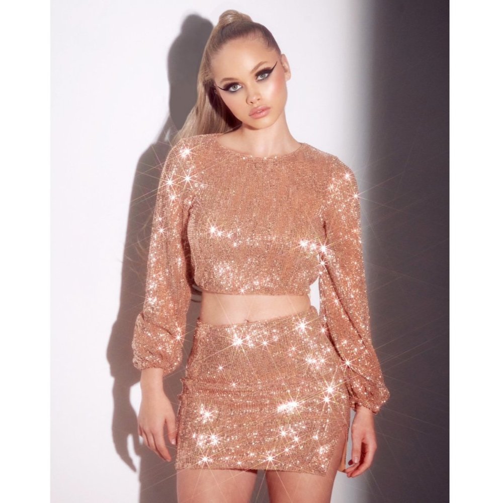 Sequin Mini Skirt Set